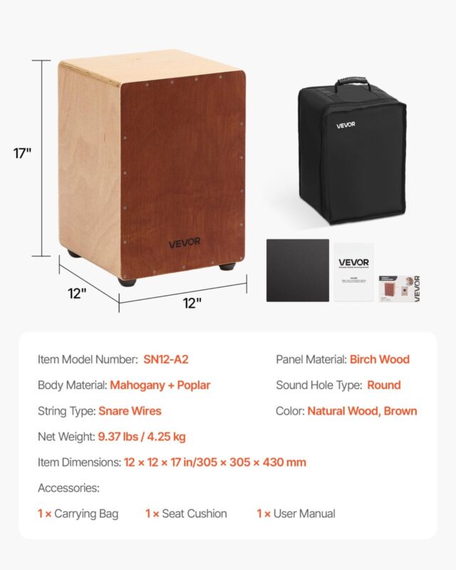 VEVOR Cajon Box Trumm, 305 x 305 x 430 mm, 25 kg