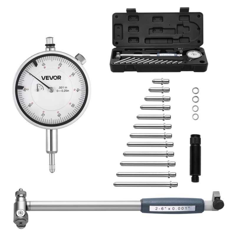 Dial Test Indicator and Bore Gauge Measuring Tool Set, 0,03 mm, 6,1 cm