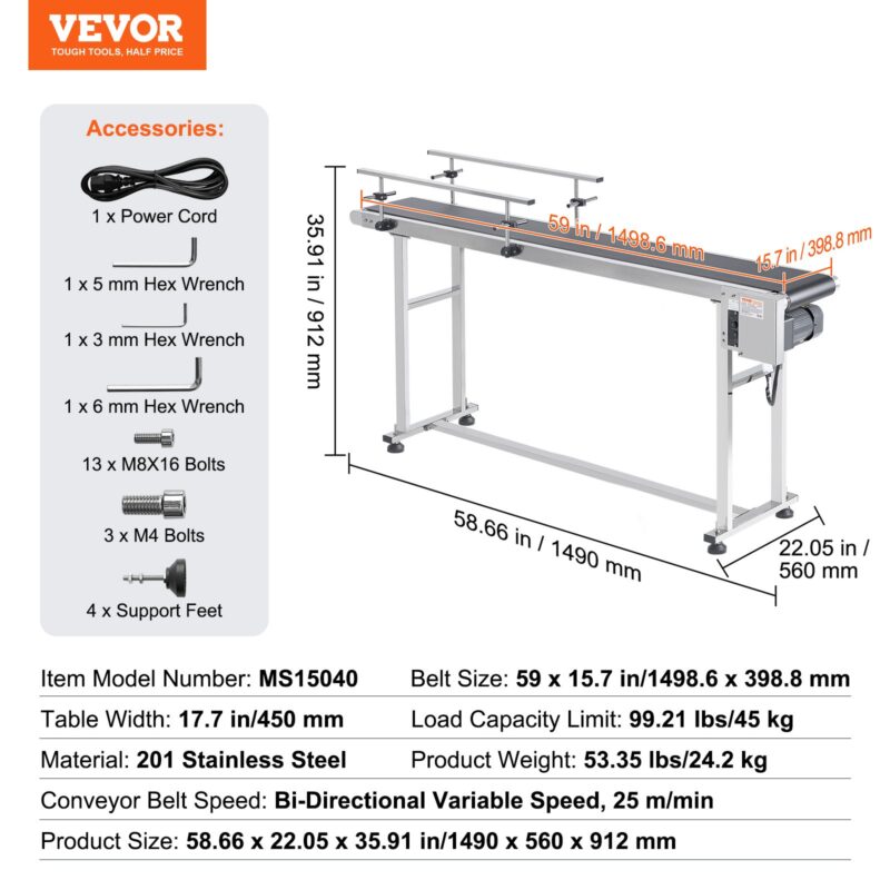 Lintkonveier, 45 kg, 150 x 39,9 cm