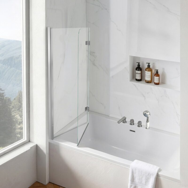 Bathtub Shower Door 1200 x 1400mm Semi-Frameless Bi-Fold Tub Door