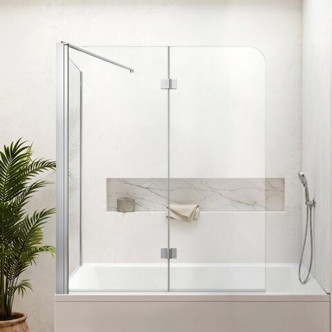 Bathtub Shower Door 700/1200 x 1400mm Semi-Frameless Bi-Fold Tub Door