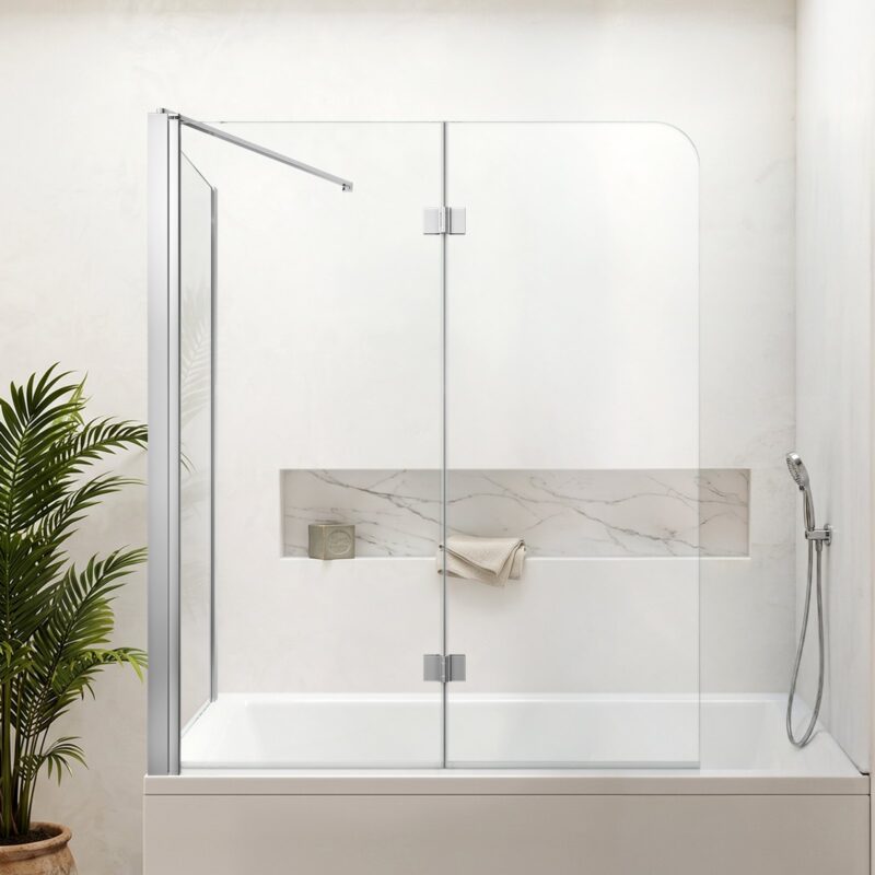Bathtub Shower Door 700/1200 x 1400mm Semi-Frameless Bi-Fold Tub Door