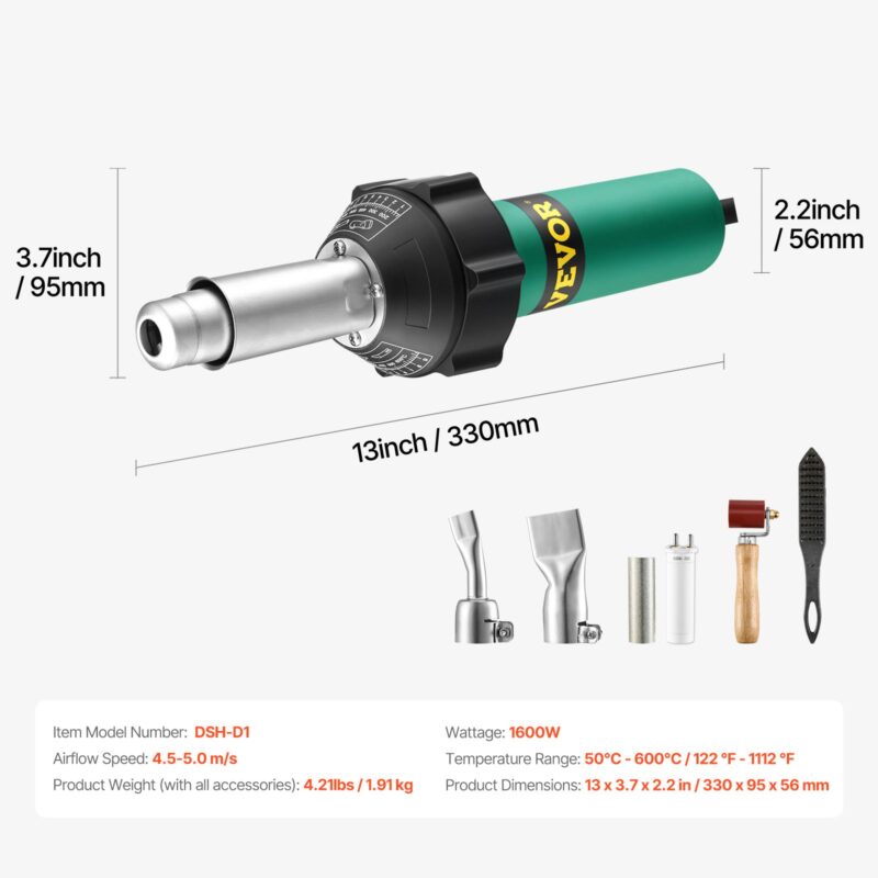 Kuumaõhuga plastkeevitusseade, 1600 W, 5 tk