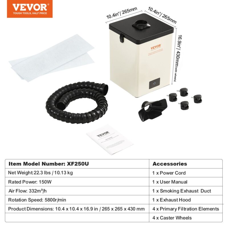 150W jooteaurude suitsuimeja 3-astmelised filtrid 332 m³/h õhuvool, 150 W