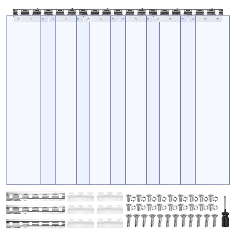 Clear PVC Strip Curtain, 2,1 m kõrgus, 0,96 m laius, 2 mm paksus, 6 tk