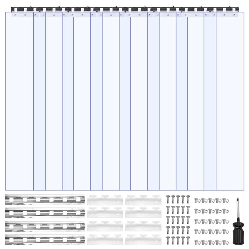 Clear PVC Strip Curtain, 2,1 m kõrgus, 1,2 m laius, 2 mm paksus, 8 tk