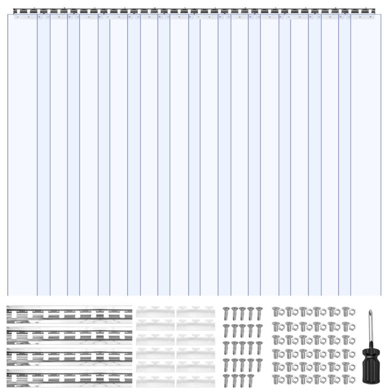 Clear PVC Strip Curtain, 2,4 m kõrgus, 1,8 m laius, 2 mm paksus, 12 tk