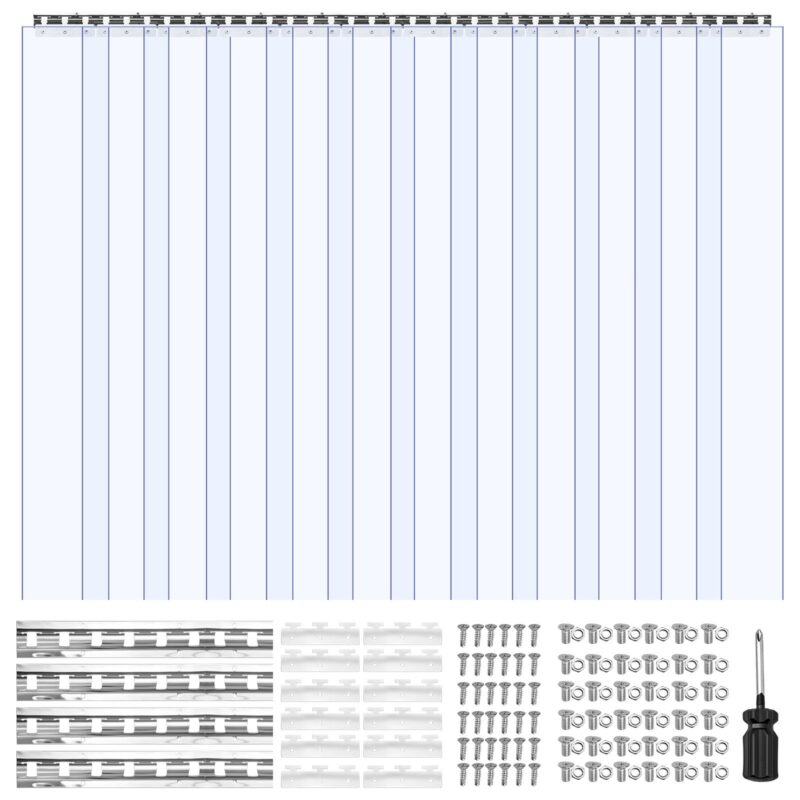 Clear PVC Strip Curtain, 2,1 m kõrgus, 1,8 m laius, 2 mm paksus, 12 tk