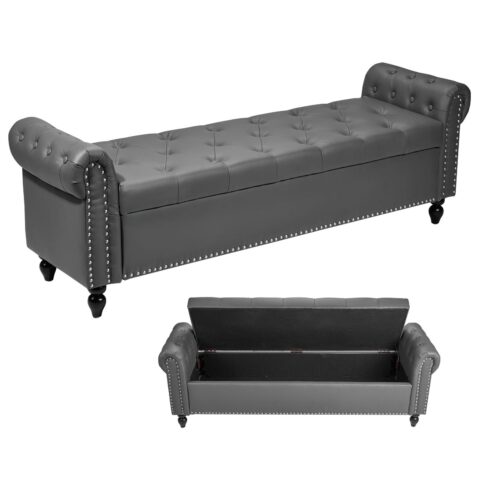 Button-Tufted Storage Ottoman Bench, 300 kg, 182 kg, 460 x 1660 x 560 mm