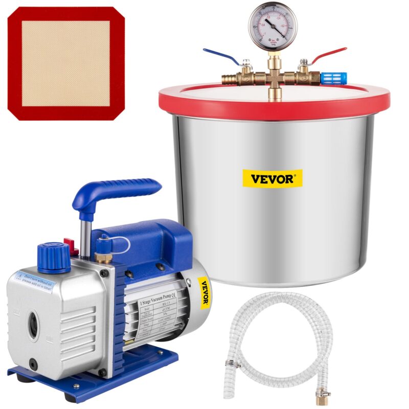 7.6 L Vacuum Chamber Silicone Epoxy Degassing 4CFM 113L/min 1/3HP Vacuum Pump, 7,6 L
