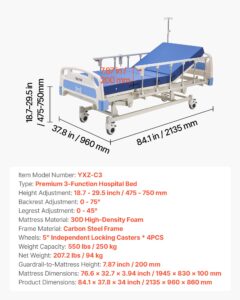 Premium 3-funktsiooniline täiselektriline haiglavood, 250 kg, 127 mm — pilt 7