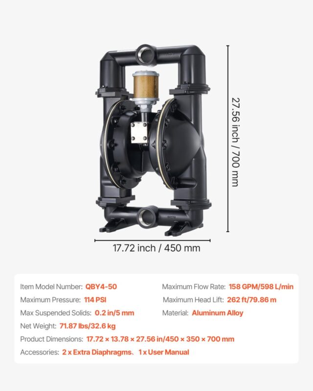 Suruõhuga töötav topeltmembraaniga pump, 598 L