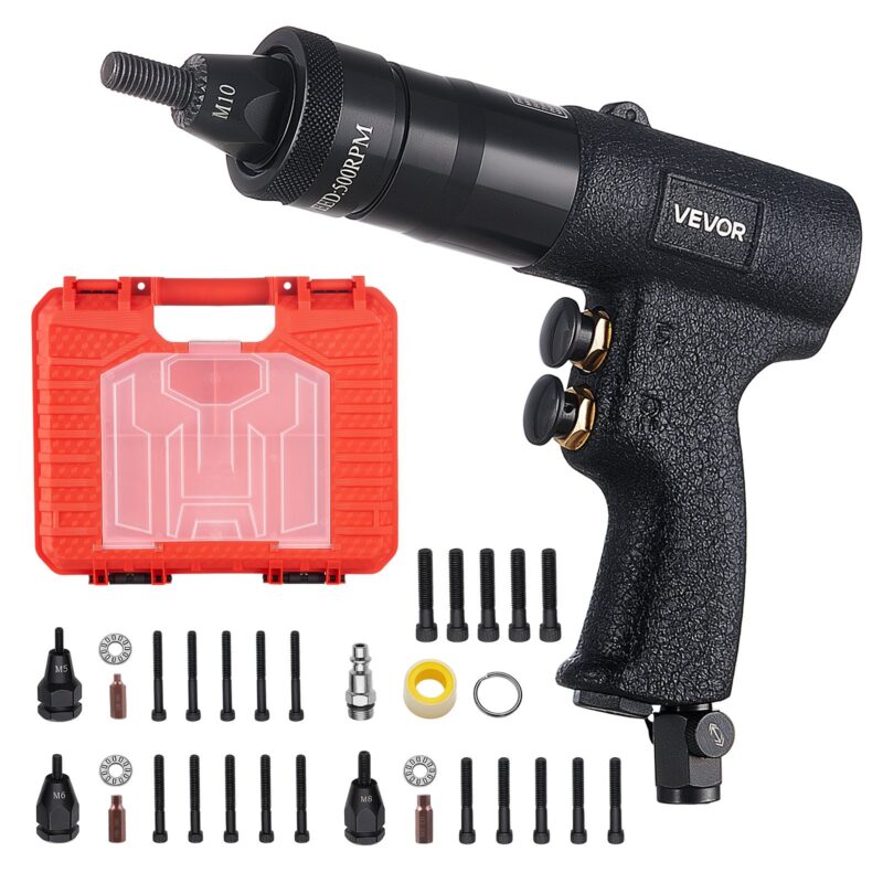 Pneumatic Rivet Nut Gun Kit with M5 M6 M8 M10 Gun Heads, 1134 kg, 20 tk