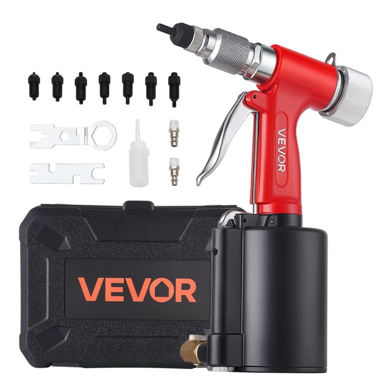 Pneumatic Rivet Nut Gun Kit with 8PCS SAE & Metric Gun Heads, 8 tk, 6,35 mm, 1216 kg