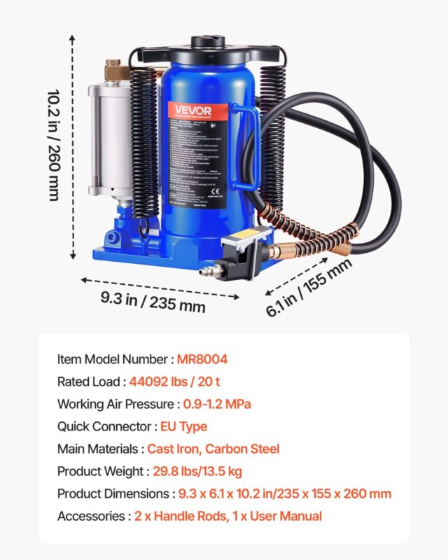 VEVOR Õhkhüdrauliline pudelitungraud, 495 mm, sinine