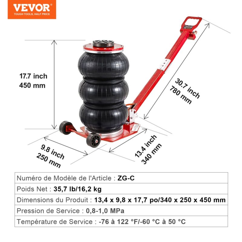 VEVOR Õhutõstuk, 3000 kg, 44,9 cm, punane