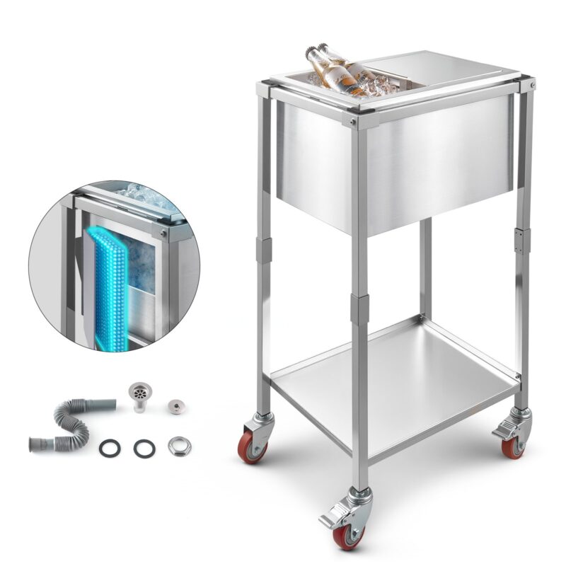Rolling Ice Chest Cooler Cart, 510 x 360 x 970 mm, 28 L