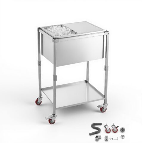 Rolling Ice Chest Cooler Cart Stainless Steel Cooling Bin 42.4 L, 42,4 L