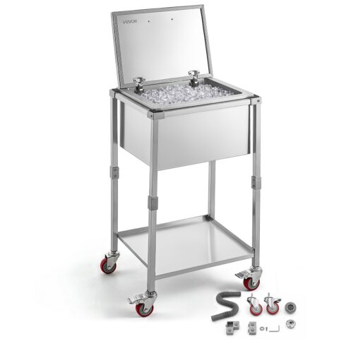 Rolling Ice Chest Cooler Cart Stainless Steel Cooling Bin 54.6 L, 54,6 L