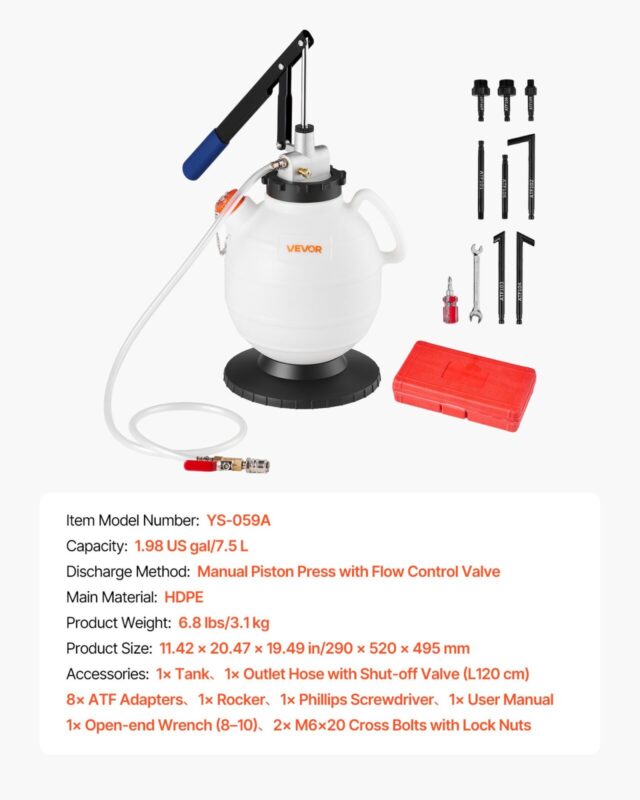 Käigukastiõli pump, 7,5 L, 120 cm
