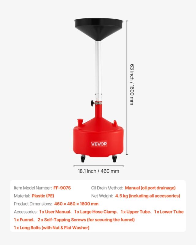 VEVOR 30L õlijäätmete tühjenduspaak, 30 L, 460×460×1600 mm