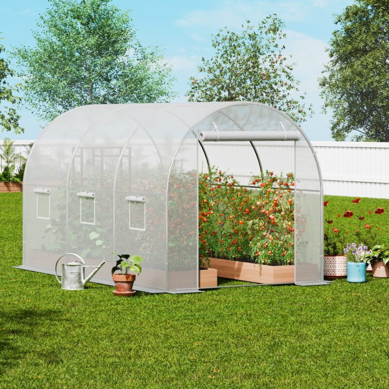 Tunnelkasvuhoone 2,9x2x1,9 m tsingitud raam PE katus valge, 2,9 x 2 x 1,9 m