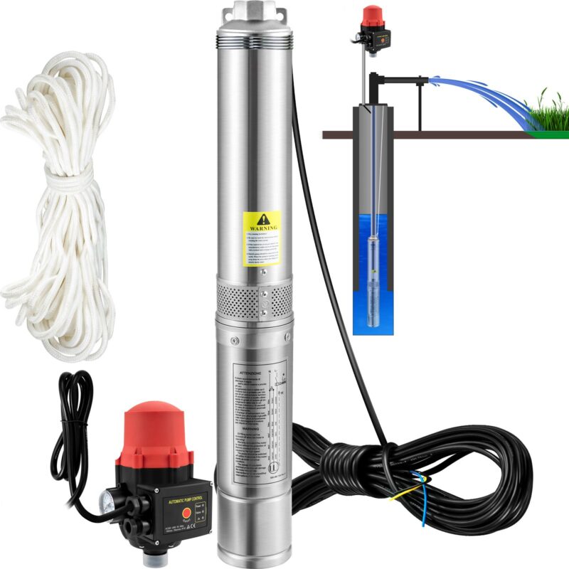 Deep Well Submersible Pump, 750 W, 105 L, 62 m, 8,9 cm
