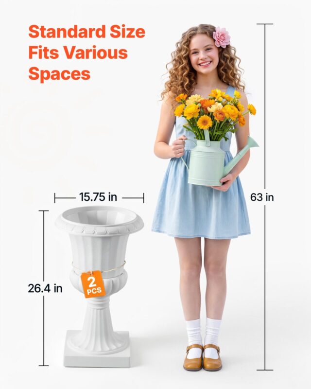 VEVOR Plastmassist urnist lillepotid, 40 x 67 cm, 2 tk, valge