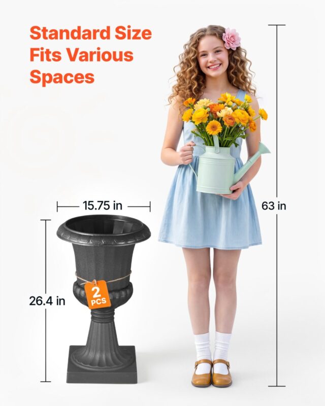 VEVOR Plastmassist urnist lillepotid, 40 x 67 cm, 2 tk, must