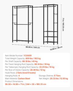 VEVOR Riidepuuriiul, 40 kg, 363 kg, 05 cm — pilt 3