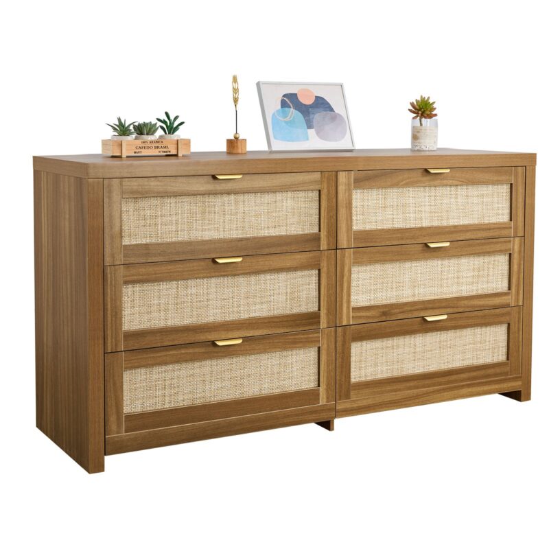 6 Drawer Rattan Dresser, 10 kg, 22 cm, 91 kg