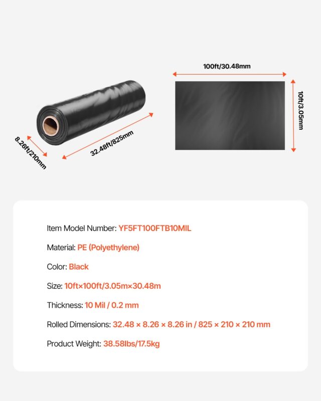 VEVOR 10 Mil plastkattega vastupidav 10' x 100', must