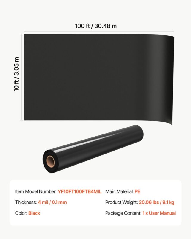 0,1 mm plastkile 3,05 x 30,48 m must vastupidav polüetüleen