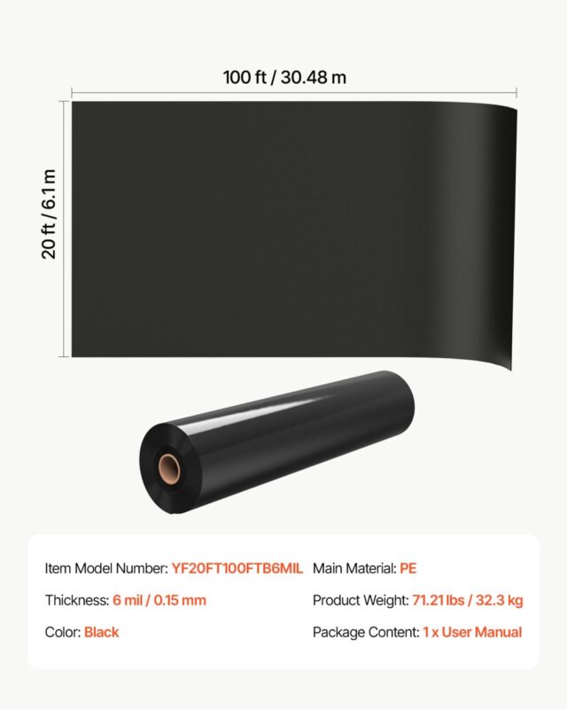 0,15 mm plastkile 6,1 x 30,48 m must vastupidav polüetüleen