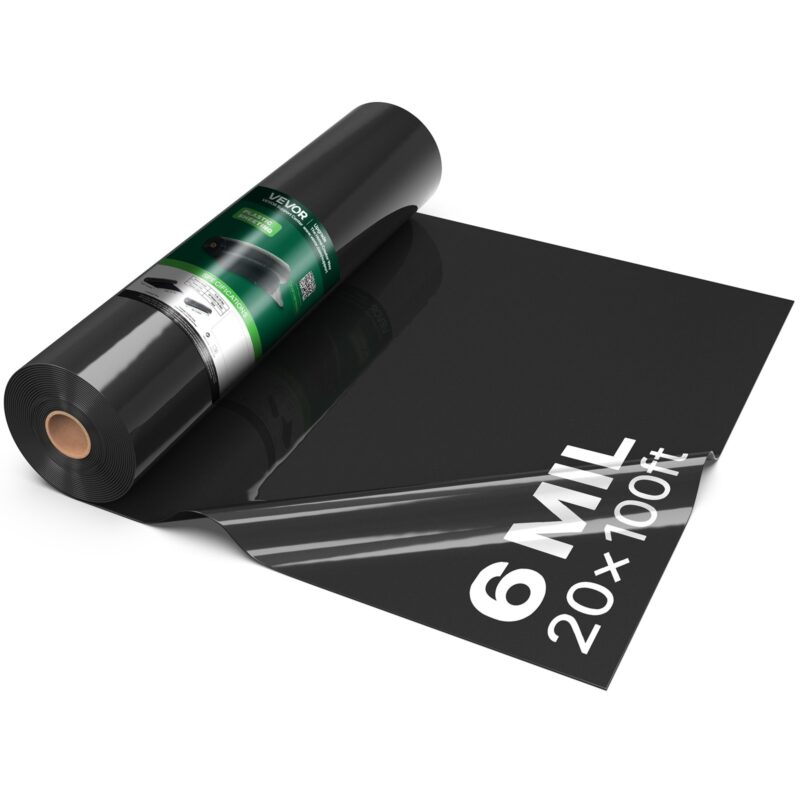 0.15 mm Plastic Sheeting 6.1 x 30.48 m Black Heavy Duty Polyethylene, 0,15 mm