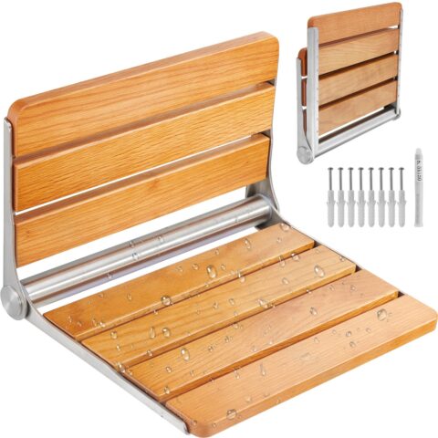 Folding Oak Shower Seat 40.9 cm x 34 cm Wall Mounted Shower Bench 199.6 kg, 199,58 kg
