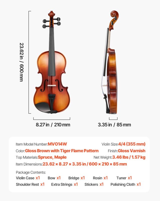 VEVOR Viiulikomplekt 4/4, 355 mm, 57 kg