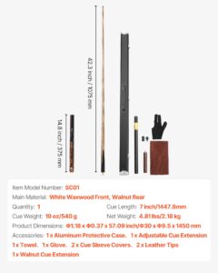 VEVOR Piljardikepp, 1447,8 mm, 538 g, 119 cm — pilt 7