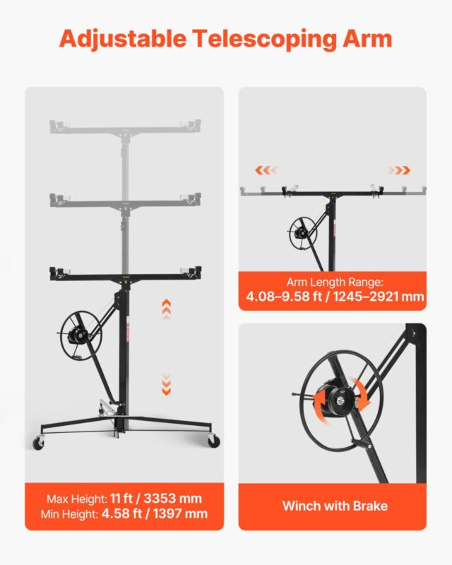 VEVOR 3353mm kipsplaadi tõstuk, 68 kg, 3353 mm, must