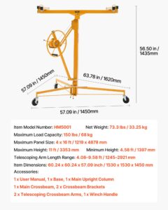 VEVOR 3353mm kipsplaadi tõstuk, 68 kg, 3353 mm, kollane — pilt 7