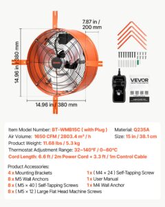 VEVORi viilkinnitusega ventilaator, 38,1 cm — pilt 7