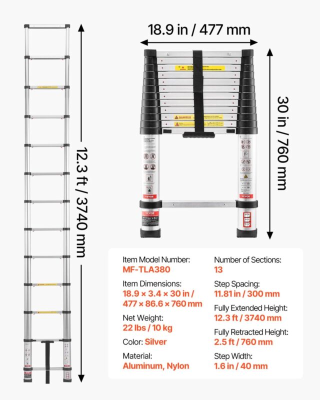 3,8 m teleskoopredel, 150 kg