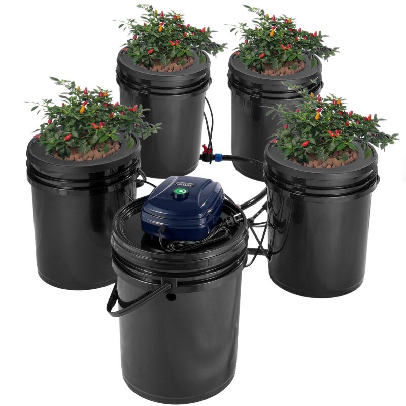 RDWC Hydroponics System Recirculating Deep Water Culture 4 Buckets 18.9 L, 18,9 L