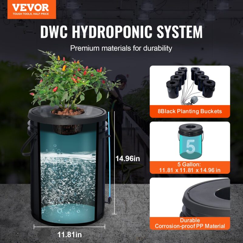 VEVOR DWC hüdropoonika kasvusüsteem, 18,9 L, 4 L