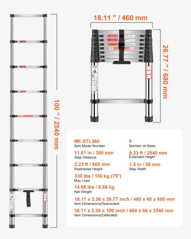 Teleskoopredel, 2540 mm, 150 kg