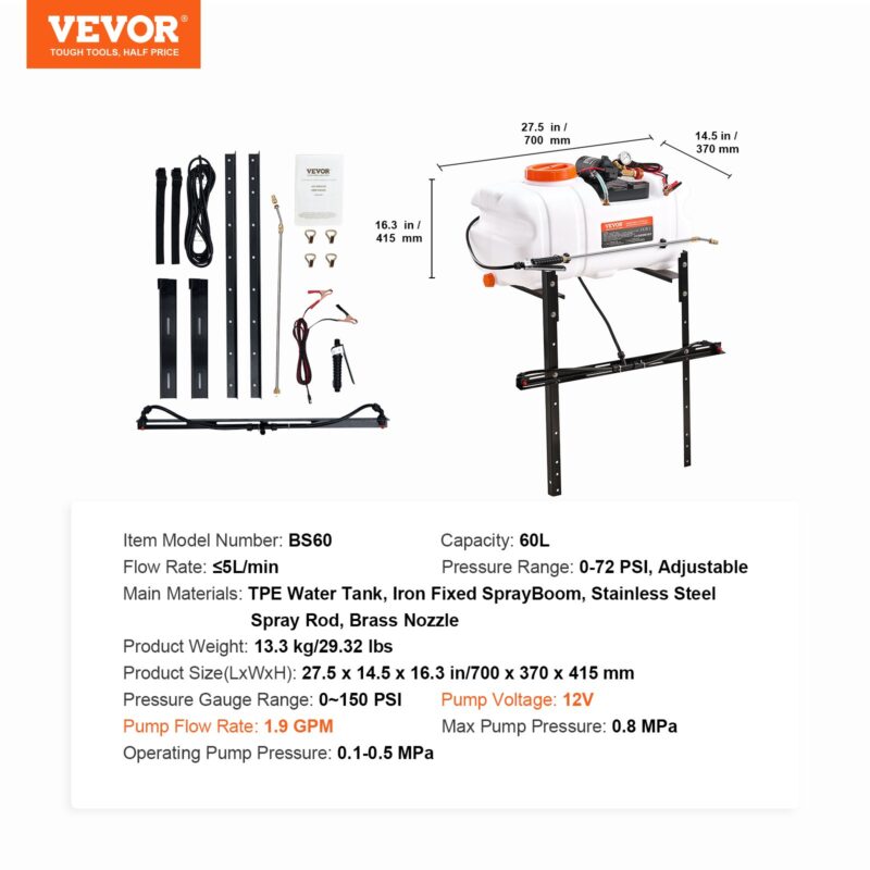 ATV täppprits, 60 L, 6,1 m