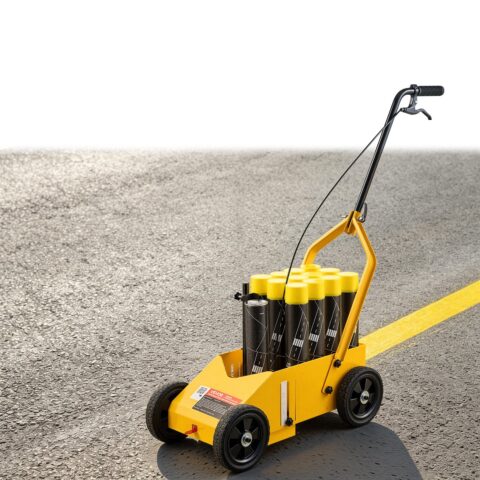 Striping Line Marking Machine 12-Can Capacity Yellow with 4 Wheels, 100 mm, 10,2 cm