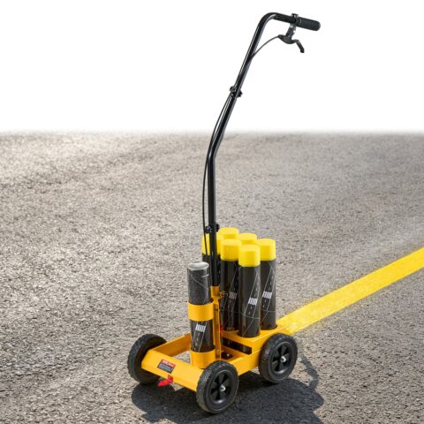 Striping Line Marking Machine 6-Can Capacity Yellow with 4 Wheels, 100 mm, 10,2 cm