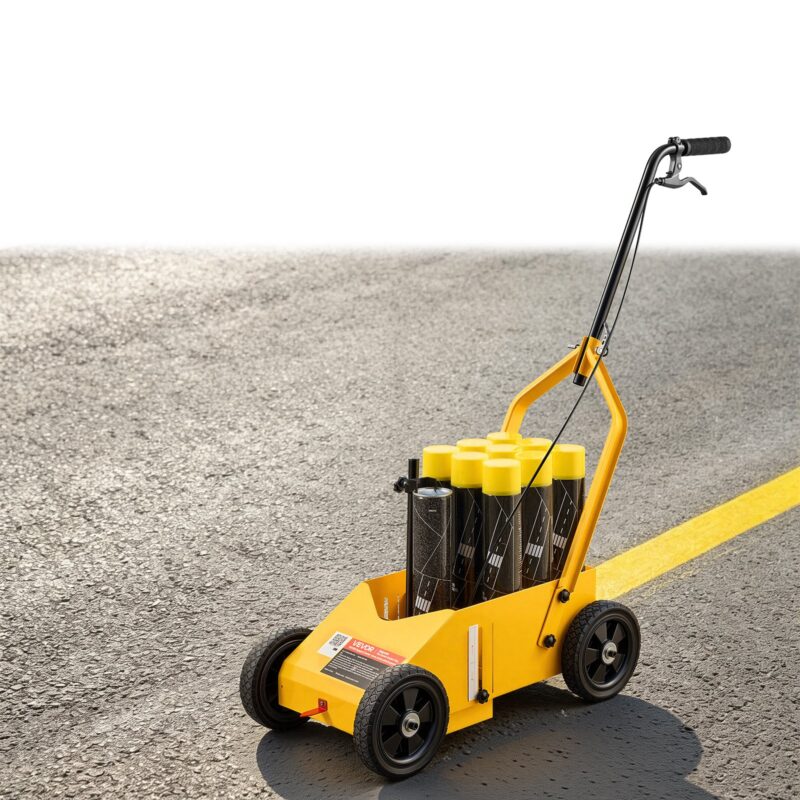 Striping Line Marking Machine 9-Can Capacity Yellow with 4 Wheels, 100 mm, 10,2 cm