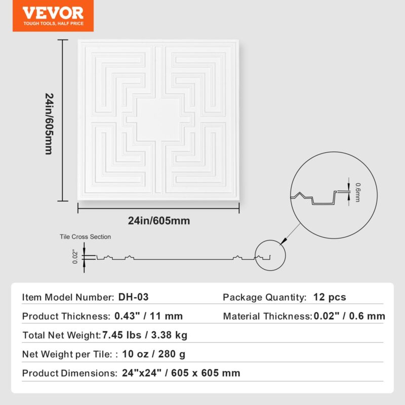 VEVOR Laeplaadid, 61,0 x 61,0 cm, 12 tk, 38 cm